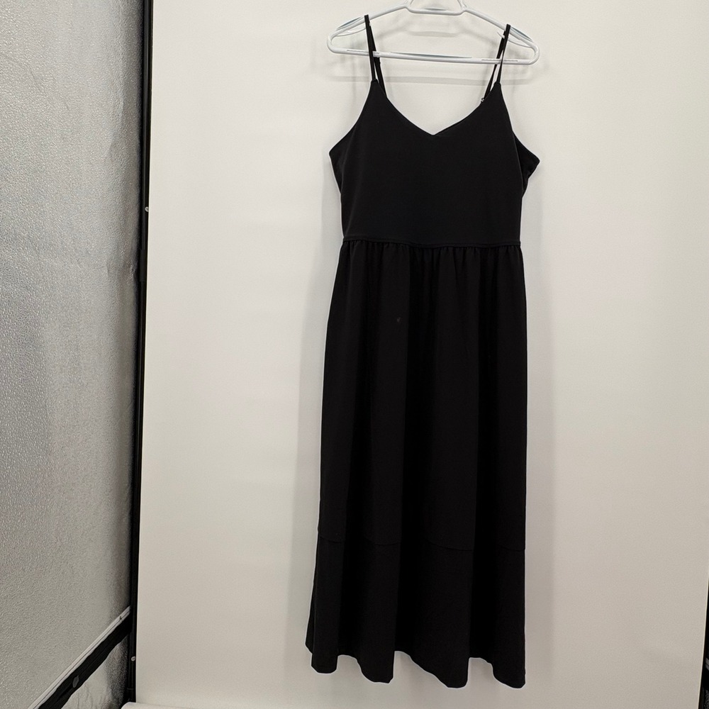 Athleta Presidio Maxi Dress Black‎ V-Neck Adjustable Straps Pockets Large